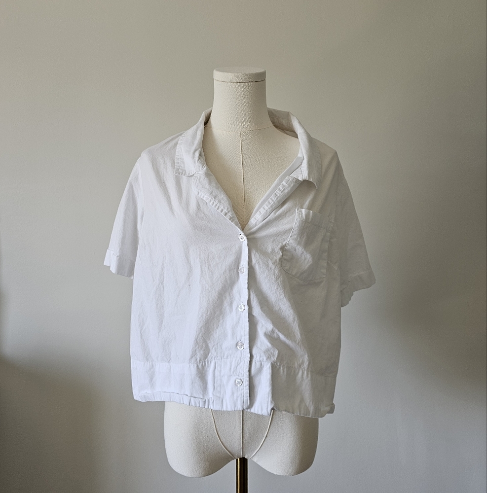 White Button-Up Women's Crop Top S basic
